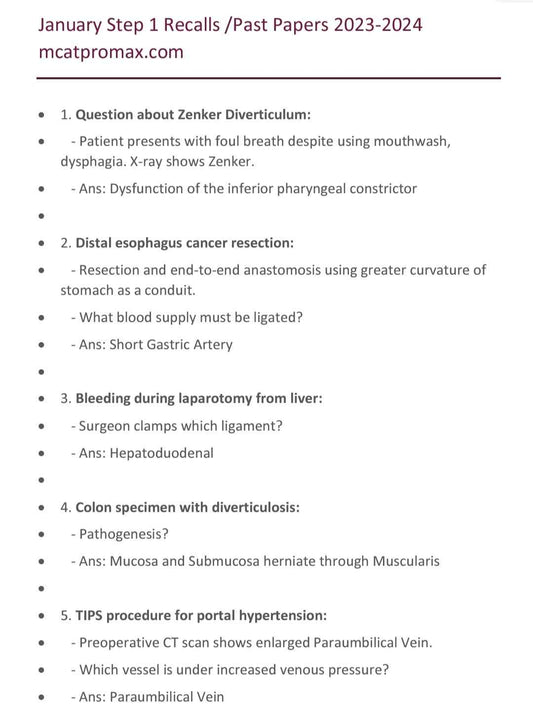 "Master the USMLE Step 1 with January 2024 Recalls & Past Papers Package – Your Key to Success!"