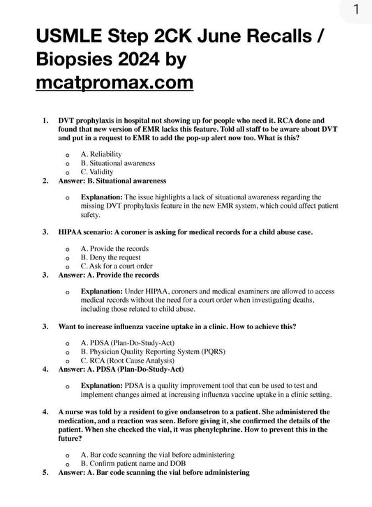 USMLE Step 2 CK Post Pool June Recalls, Biopsies, & Past Papers 2024 - Solved & Explained