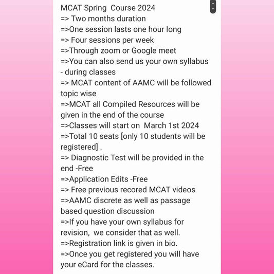 MCAT Spring Course 2024 Tutoring - One-On-One Sessions