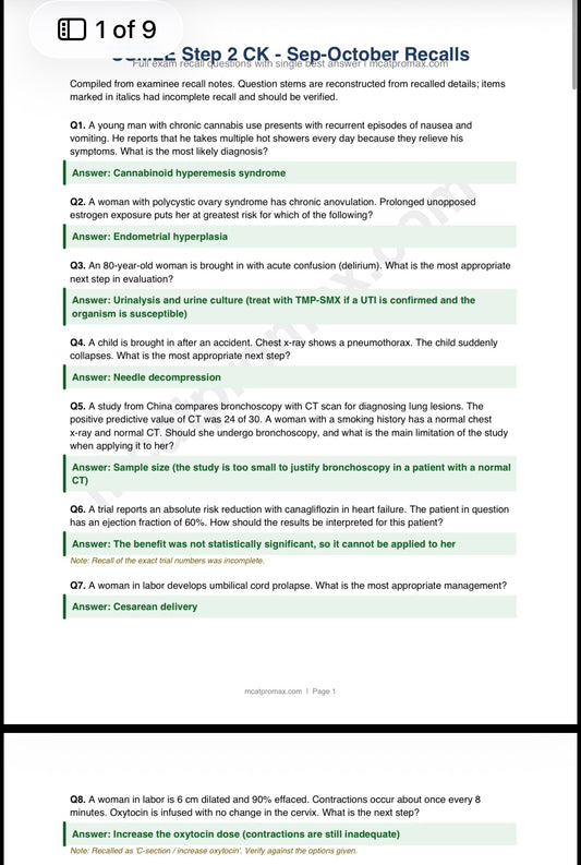 USMLE Step 2 CK August–October 2026–2027 Recalls & Past Papers – Updated 20+ File Package